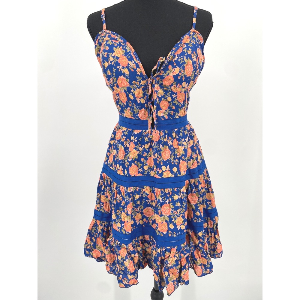 Tularosa Dress Womens M Blues Floral Boho Tiered Ruffle Mini Festival Revolve